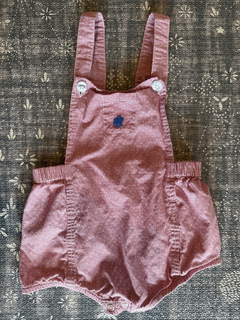 babycottons Dusty Pink Corduroy Bubble Romper with Blue Embroidered Icon
